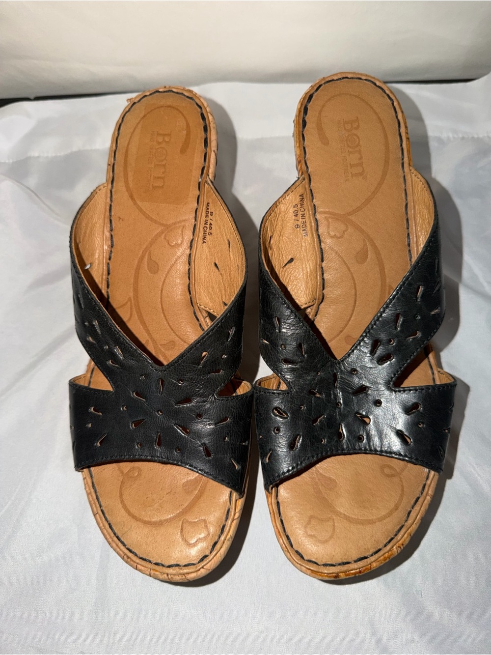 Born Black Leather Cutout Slide Sandals